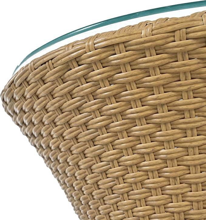 Merax Patio Furniture Set of 3, Outdoor PE Rattan Wicker Chairs with Cushion & Glass Coffee Table for Balcony Garden Front Porch, Patio Conversation Sets for 2, Sturdy Aluminum Frame, Beige