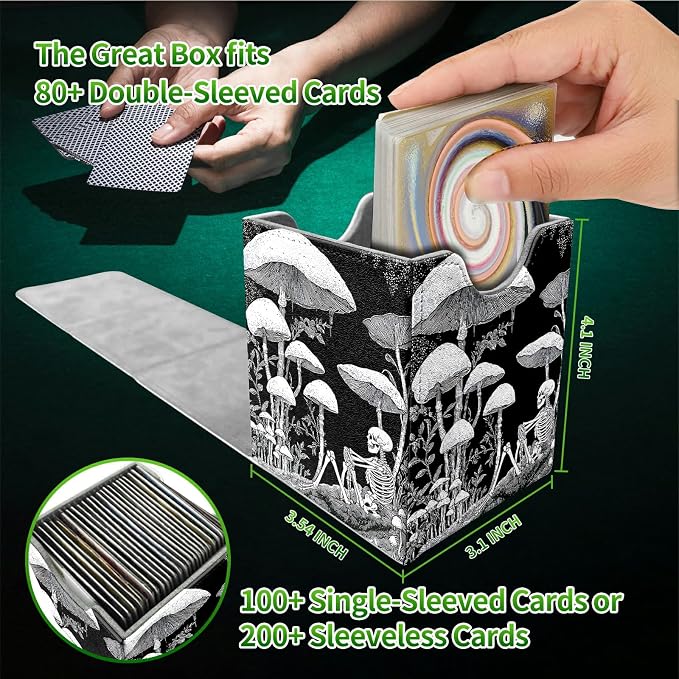 Dark Mushroom Card Deck Box for MTG, Personalized Card Storage Case Fits 120+ Sleeved Cards, Premium Leather TCG Box with Strong Magnetic Closure for Magic, CCG, PTCG, Baseball Cards