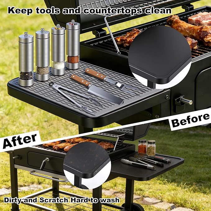 2 Pack Silicone Grill Tools Mat for Blackstone Weber Traeger Pit Boss Flat Top Grill Smoker,BBQ Accessories Pad Mats for Outdoor Kitchen Counter Cooking, Side Shelf Spatula Mat,Gifts for Men (Grey)