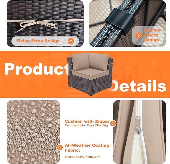 Patio Furniture Set with Fire Pit Table 13-Pieces Outdoor Sectional Furniture Outdoor Rattan Patio Conversation Sets with 43in Propane Gas Fire Pit Table and Glass Table, Sand