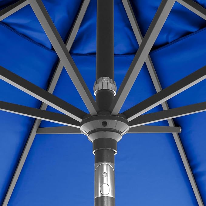 California Umbrella 12-Year-Non-Fading, 9Ft Premium Sunbrella Patio Umbrella, Hand-Crank, Button-Tilt, Gray Frame, True Blue Fabric