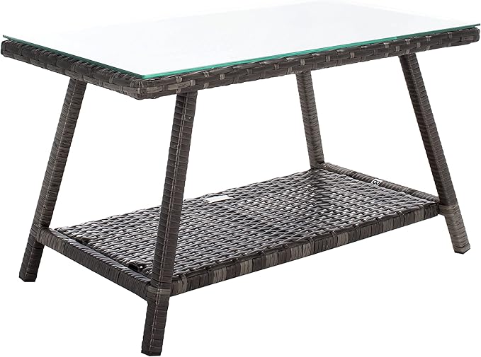 SAFAVIEH Outdoor Collection Aboka Grey Brown/White Cushion 4-Piece Conversation Patio Set PAT7505C