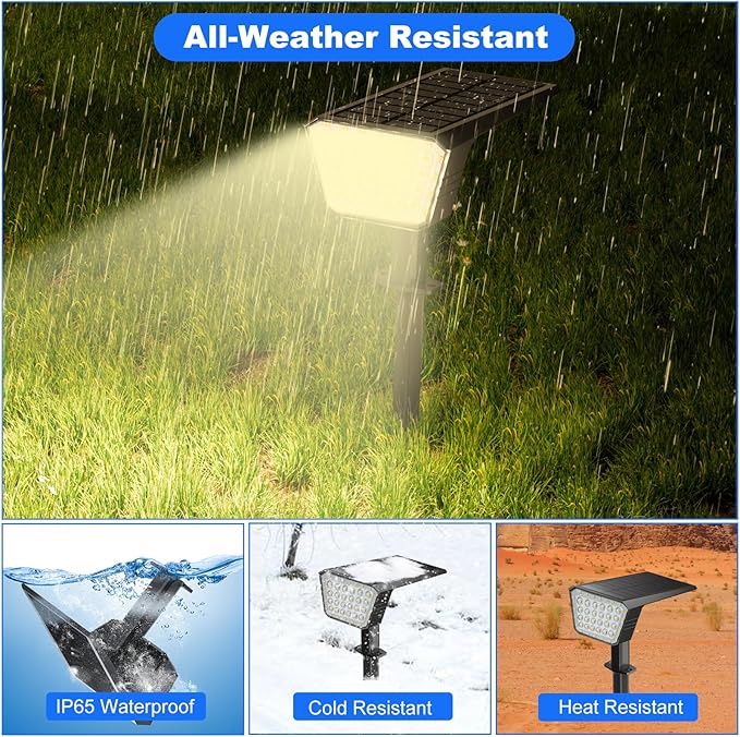 Solar Spot Lights Outdoor, IP65 Waterproof 44 LED Landscape Spotlights, Solar Powered Spotlight with Auto On/Off and 3 Lighting Modes for Outside Garden Decor, 2 Pack (Warm White)