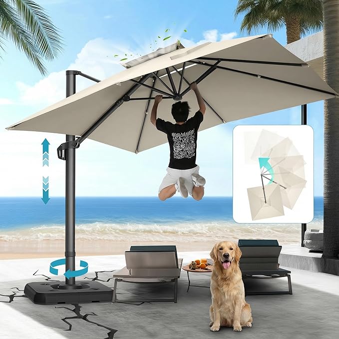 HOTEEL10x10ft Patio Umbrella Cantilever Umbrellas Double Top - Upgrade and Intensify - 360 Rotation and 5 Angles Adjustment - Aluminum Offset Pool Umbrella Outdoor Umbrellas for Patio Garden Pool