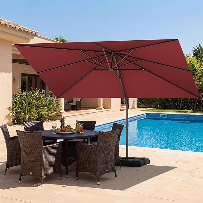 HASLE OUTFITTERS 9x12 FT Patio Cantilever Umbrella, Outdoor Offset Large Rectangular Heavy Duty Umbrellas with 360° Rotation for Pool Garden Deck，Red