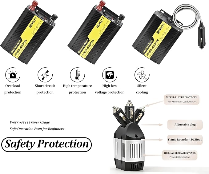 Compact and Lightweight Modified sine Wave Power Inverter DC12V to AC110-120V 60Hz with Rated Output Power 100W,200W, 300W, 400W for Choice (200, Watts)