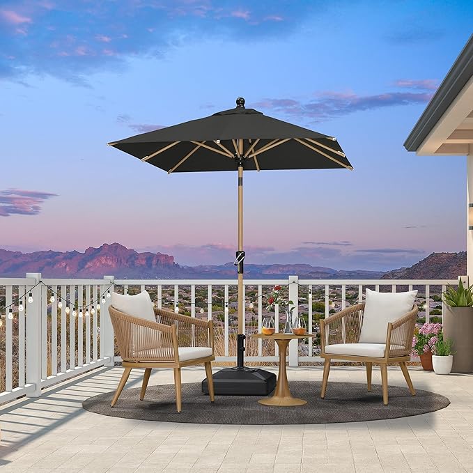 PURPLE LEAF 6' x 6' Patio Umbrella Outdoor Table Umbrella Square Aluminum Market Umbrella with with Push Button Tilt & 8 Sturdy Ribs and Crank Outdoor Umbrellas for Garden Deck Patio, Black