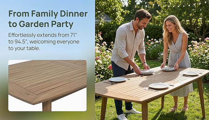 Outdoor Extendable Acacia Wood Patio Dining Table(71-94.5 inch)(Gray)