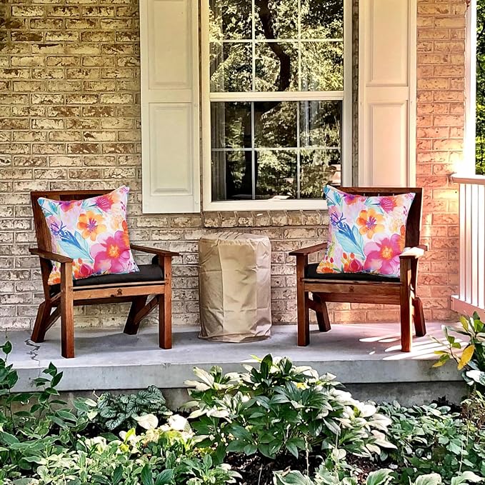TAJWE Outdoor Pillow Covers 20x20 Inch Set of 2 White Floral Waterproof Throw Pillowcases Modern Farmhouse Decorative Square Cushion Cases for Patio Furniture Garden Bench Porch Decor