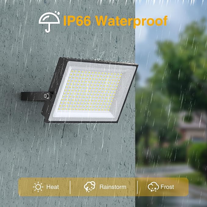 Onforu 150W Dusk to Dawn LED Outdoor Flood Light with Timer, Adjustable Brightness up to 15000lm, IP66 Waterproof Security Light with Plug for Yard 2 Pack