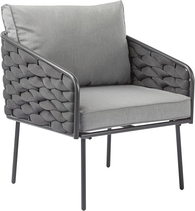 Christopher Knight Home Lena Patio Conversation Set, Rope Woven Club Chairs and Loveseat, Metal Frame Armchair, Slat Panel Coffee Table, Accent Table and Chair Set for Backyard Garden Poolside, Gray