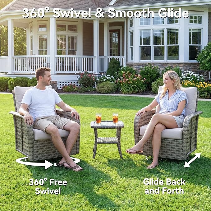 LazySunsets Luxury Patio Furniture Set with Fire Pit Table，All-Weather Patio Sectional Sofas with Thickened Cushions, 13 Piece Outdoor Furniture Sectional Set with Swivel Rocker Chairs of 2，Beige