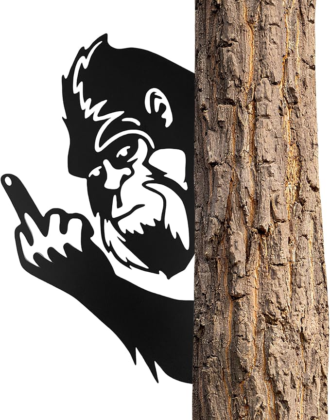 17.5 IN Sasquatch Peek Flip Off Metal Sign Bigfoot Yard Decor | Funny Big Foot Cutout Plaque Sculpture Silhouette Tree Fence Garden Patio House Wall Porch 17.5x11.4 IN Middle Finger