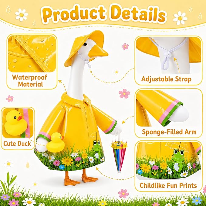 GJL Raincoat Porch Goose Outfits Fit 23 Inch Plastic Cement Goose Statue, Lawn Goose Clothes Set with Umbrella and Hat for Spring Summer Outdoor Yard Garden Decor