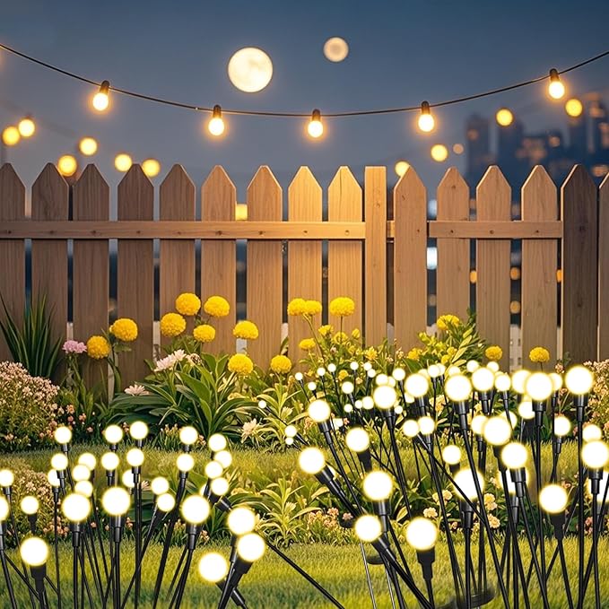 4 Packs Solar Firefly Lights, 32 LED Warm Solar Walkway Lights Outdoor, Waterproof Swaying Light Garden Decor with 2 Modes, Lawn Lights for Front Yard Backyard Yard and Pathway