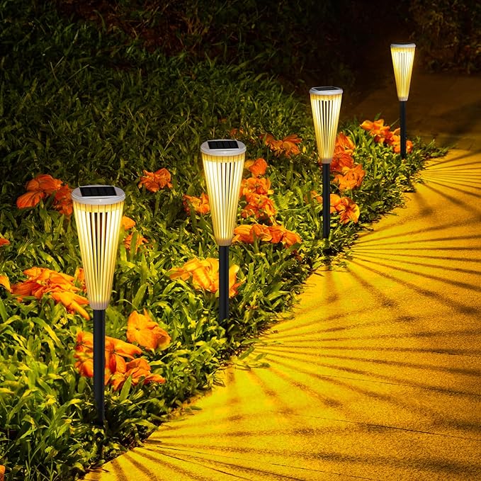 Hollow Solar Garden Lights Outdoor Landscape Courtyard Atmosphere Decorative Ground-Mounted Lawn Lights Solar Pathway Lights 4 Pack