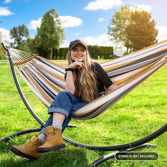 SUNCREAT Hammocks Outdoor Camping Double Hammock with Spreader Bar, Carrying Bag, Hammock Without Stand, Coffee