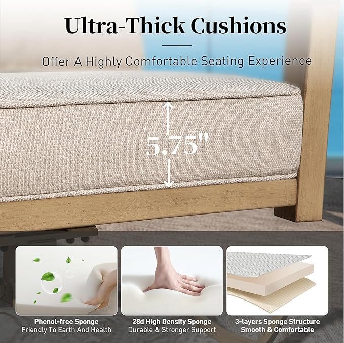 Patio Conversation Set,5 Pcs Metal Outdoor Furniture with 3-Seater Sofa,2 Swivel Chairs,Metal Nested Table and 5.75" Extra Thick Cushion for Lawn Garden Backyard,Beige