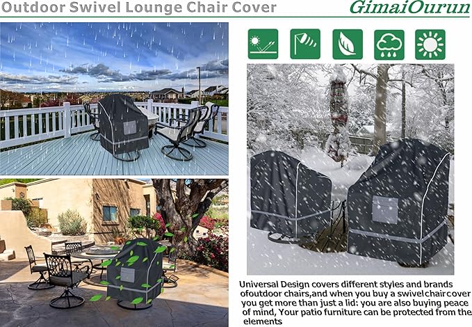 Outdoor Swivel Recliner Cover, Waterproof Heavy Duty Outdoor Lawn Patio Furniture Rocking Chair Covers, (29 W x 31 D x 38.5 H Inches) 4 Pack, Black
