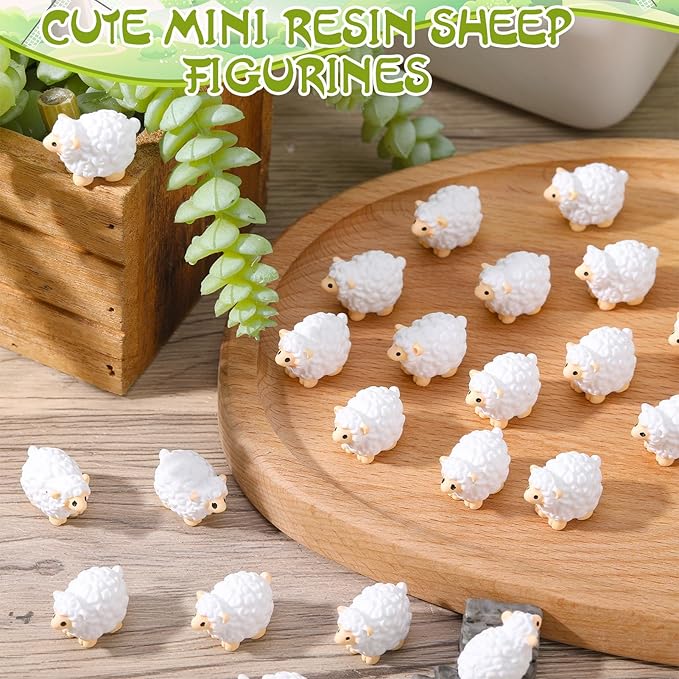 100pcs Mini Resin Sheep Figurines Garden Decor Ornaments（White） | Cute Sheep In 4 Colors Perfect Indoor Outdoor Garden Landscape Potted Plant Dollhouse Decoration