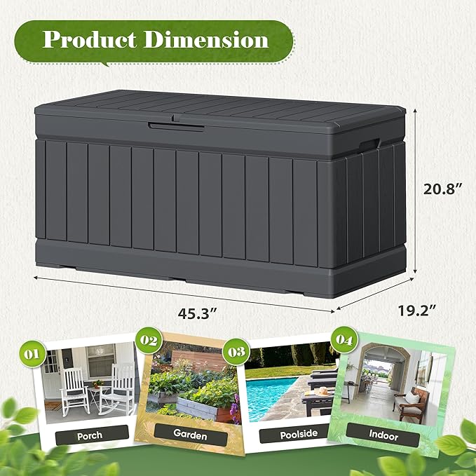 Flamaker Outdoor Storage Box 80 Gallon Resin Waterproof Deck Box Delivery Box with Wood Texture Large Storage Bin for Patio Cushions, (Grey)