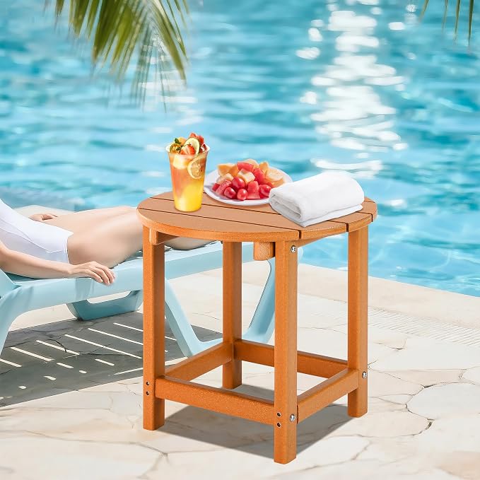 LZRS Adirondack Patio Side Table End Table, Outdoor Coffee Tables for Patio, Backyard,Pool, Indoor Companion, Easy Maintenance & Weather Resistant(Orange)