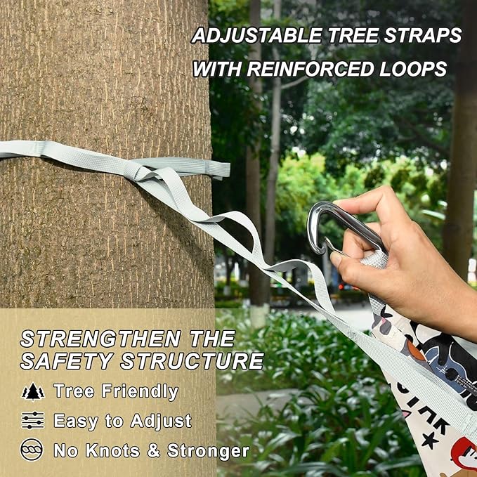 Camping Hammock Outdoor Hammocks for Outside Cat Playing Guitar Beach Trees Portable Lightweight with Pockets Tree Straps Indoor