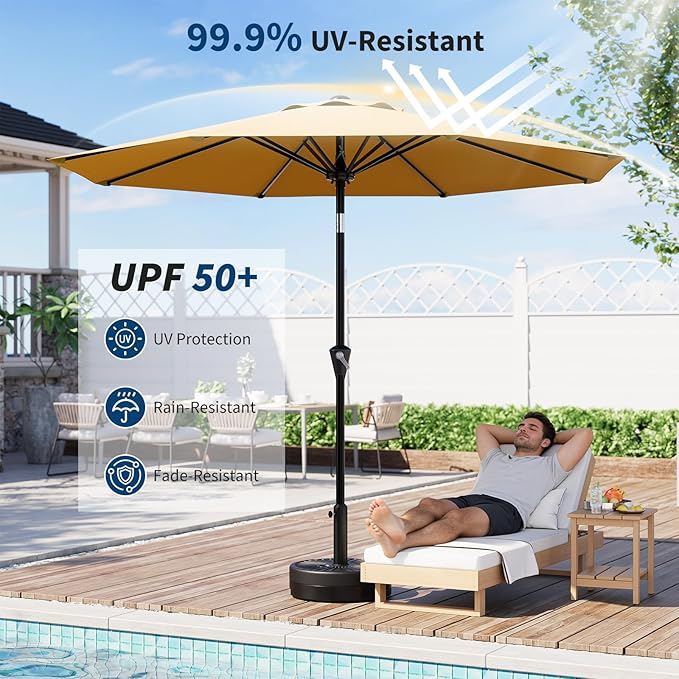 Garvee 10FT Patio Umbrella - Outdoor Table Umbrella with Smooth Crank Lift, Push Button Tilt and 8 Sturdy Ribs - Market Umbrella UV Protection Waterproof for Pool, Deck, Yard, Garden