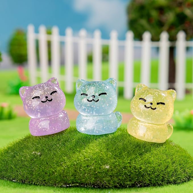 36 PCS Glitter Mini Resin Cat Figurines, Assorted Tiny Kitten Miniature Dollhouse Accessories, Bulk Cute Animal Ornaments for Micro Fairy Garden DIY Craft Aquarium Decor