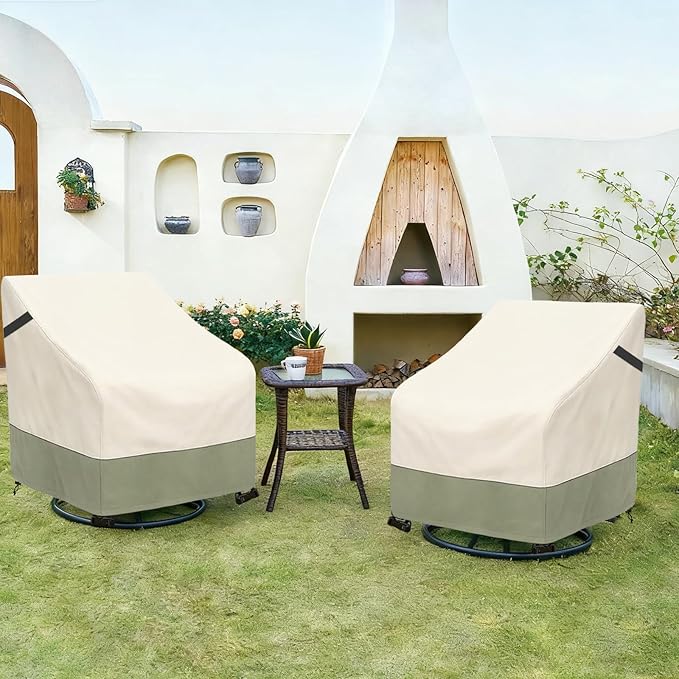 Outdoor Swivel Chair Cover 2 Pack,600D Heavy Duty 100% Waterproof Outdoor Chair Covers,Patio Furniture Covers for Swivel Patio Chairs,35" W x 37" D x 36" H,Beige