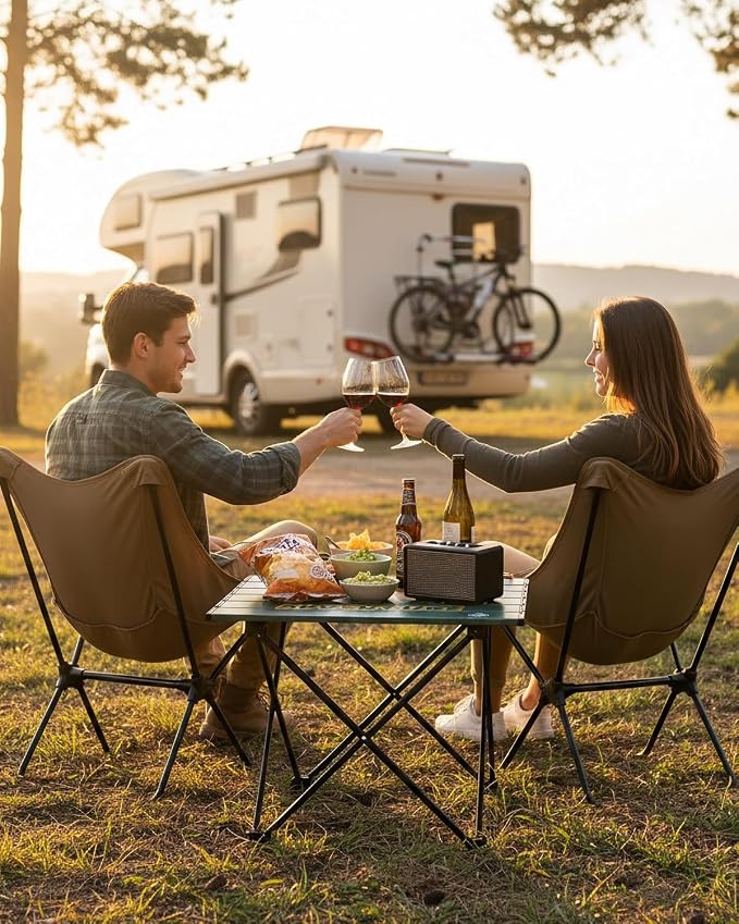 VILLEY Portable Camping Side Table, Ultralight Aluminum Folding Camp Table with Mountain Silhouette Print and Carry Bag, Compact Outdoor Picnic Table for Camping, Beach, Hiking, Travel, Small