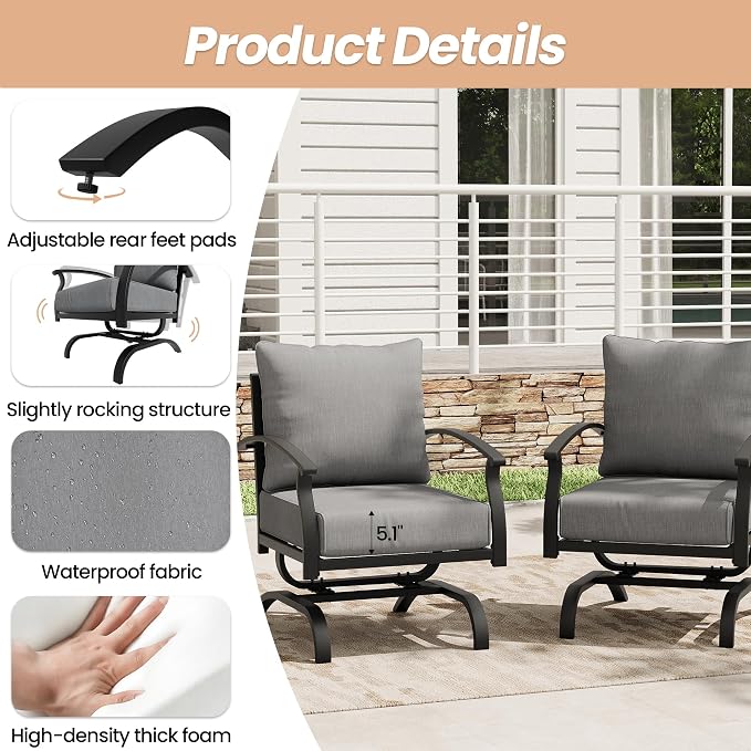 Metal Patio Furniture Set,6 Pieces 7 Seats Patio Sectional Outdoor Furniture Set with Rectangular Coffee Table,Patio Conversation Sets with 5.1" Thickened Cushions,Grey
