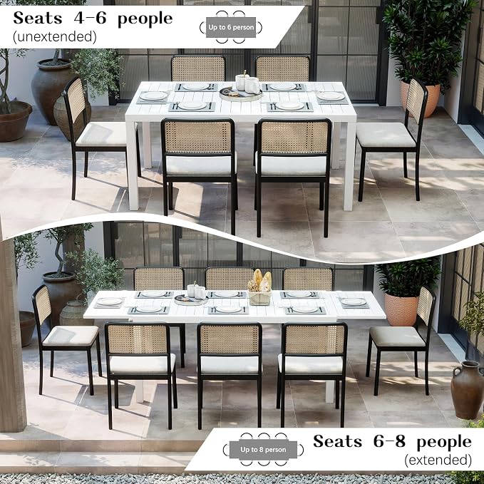 Domi Outdoor Expandable Dining Table for 6-8, Aluminum Extendable Dining Table 65"-97" with Umbrella Hole, Metal Outdoor Patio Table Rectangle for Backyard Garden, Black