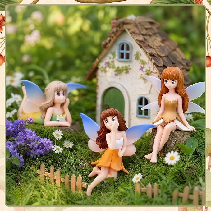 14Pcs Mini Fairy Garden Figurines Set | Miniature Tree Stakes Mini Fairy Figures with Fairy Garden Decor Cake Topper Landscapes DIY Terrarium Dollhouse Desk Decor