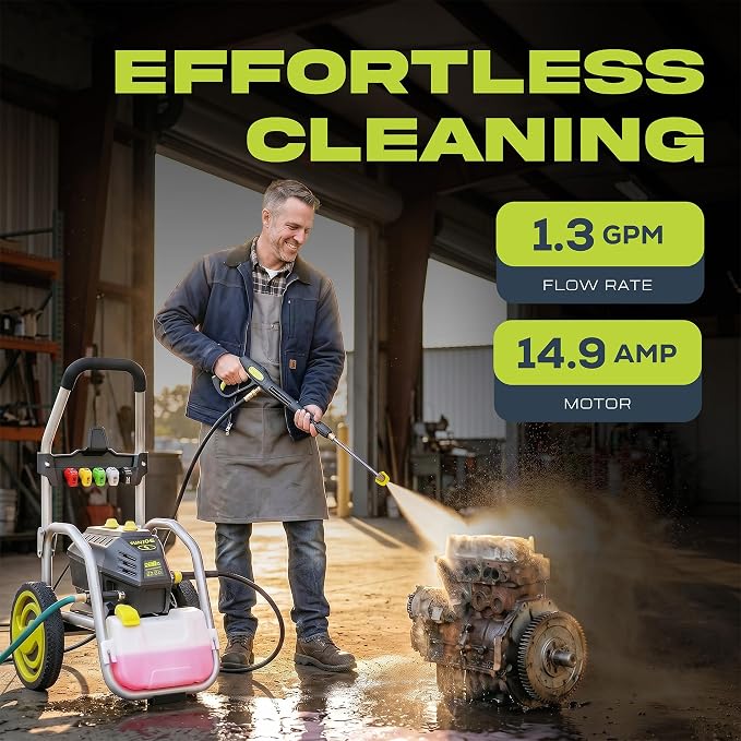 Sun Joe SPX4800 14.9-Amp Electric Pressure Washer, w/ 5 Quick-Connect Tips, Detergent Tank, Cleans Cars, Fences, Patios, Decks, Sidewalks & More