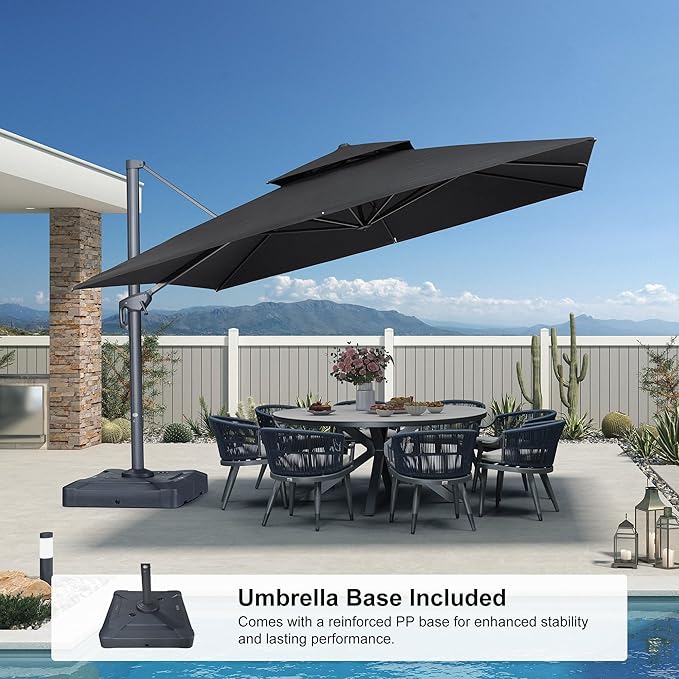 PURPLE LEAF 12 FT Cantilever Patio Umbrella Outdoor Umbrella with 330lbs Base Large Square Windproof Offset Umbrella for Pool Deck Garden, Graphite Grey