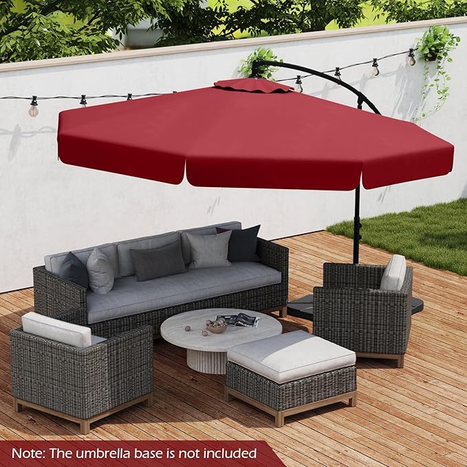 Tangkula 10FT Offset Hanging Umbrella with Cover, Patio Cantilever Umbrella w/ Easy Tilt Adjustment, Crank, Ruffled Edge, 8 Ribs, Sun-Protective Canopy, Heavy-Duty Outdoor Parasol for Pool Garden Deck (Red)