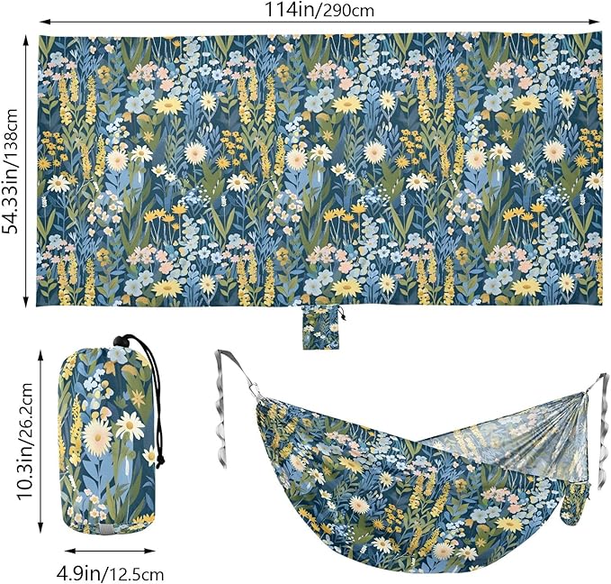 Camping Hammock Outdoor Hammocks for Outside Floral Field Garden Beach Trees Portable Lightweight with Pockets Tree Straps Indoor