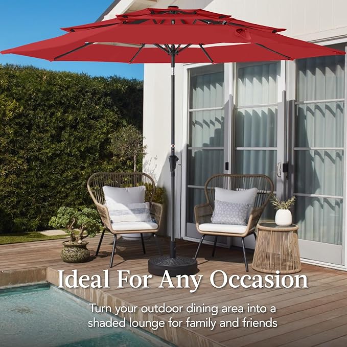 Best Choice Products 10ft 3-Tier Market Patio Umbrella, Outdoor Sun Shade with Tilt, Crank Lift, 8 Ribs for Backyard, Deck, Poolside