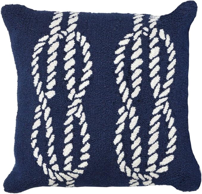 Liora Manne Frontporch Indoor/Outdoor Pillow, 18" Square, Ropes Navy