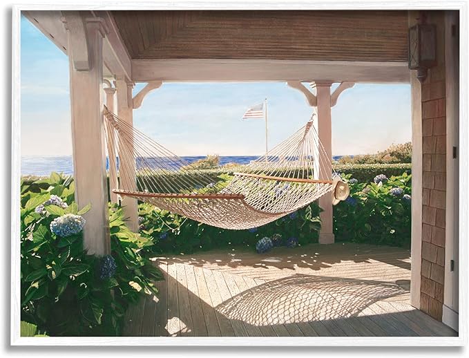 Stupell Industries Tranquil Hammock Warm Sunlit Porch Rural Garden Framed Wall Art, Design By Tom Mielko