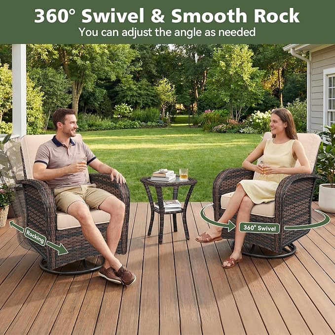 Aoxun 13 Piece Outdoor Patio Furniture Set with Coffee Table, Wicker Rattan Outdoor Furniture with High Back Swivel Rocker Chairs, Outdoor Conversation Set with Thick Cushion & Side Table, Beige