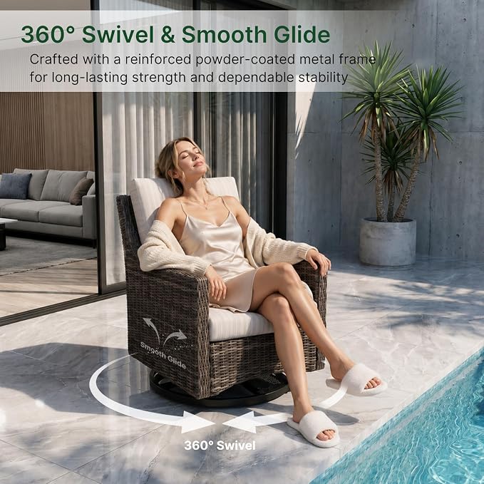 Wicker Patio Conversation Set, Outdoor Patio Furniture Set with Deep Seating, Wide Armrests & Thick Cushions, All-Weather Outdoor Furniture Set for Patio, Porch, Deck & Backyard