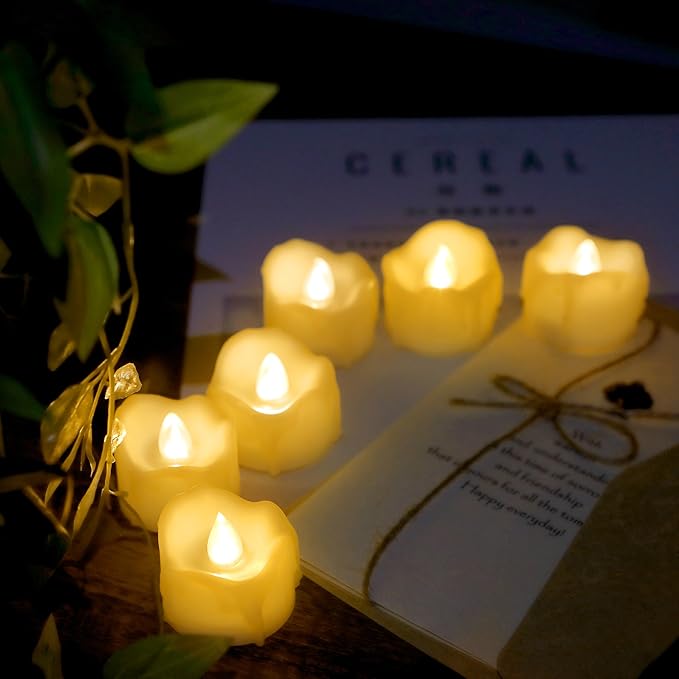 CANDLE CHOICE Battery Operated Flameless Tea Lights Remote Timer Realistic Flickering Fake Electric LED Tealight Votive Candles Set Wedding Halloween Christmas Decorations Batteries Included 6 Pack