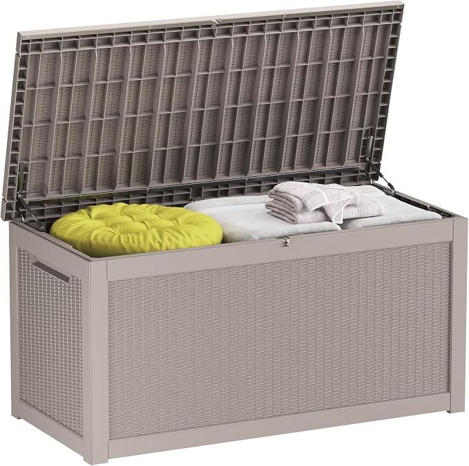 Outdoor Storage Box 325GAL Waterproof Resin Deck Box,Pool Accessories Supplies，UV-Resistant Lockable Package Delivery Bin for Garden Tools,Large Patio Outside Cushions,Chest,Furniture,Grey