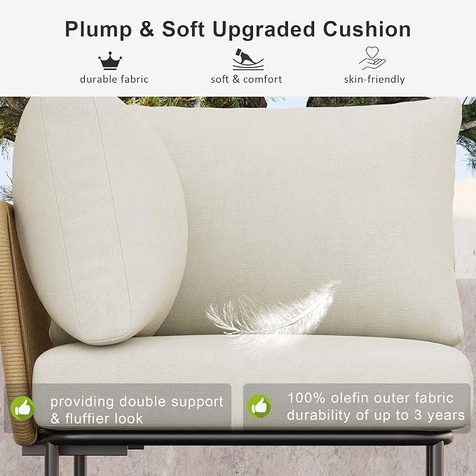LayinSun 5 Pieces Aluminum Patio Furniture Set, Modern Modular Sectional Sofa with Coffee Table and Upgrade Thickness Cushion