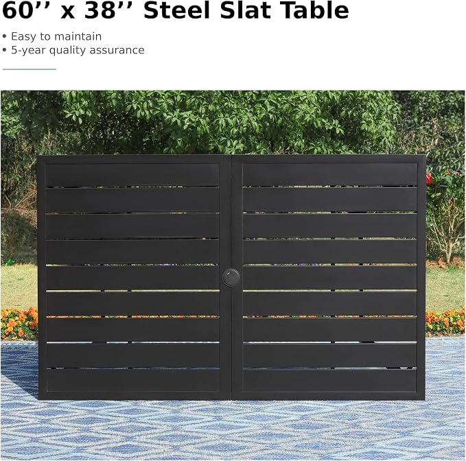 MFSTUDIO 7 PCS, Patio Dining Set, 60"x38", 2" Umbrella Hole | Steel, Metal, E-coated frame, Seats 6