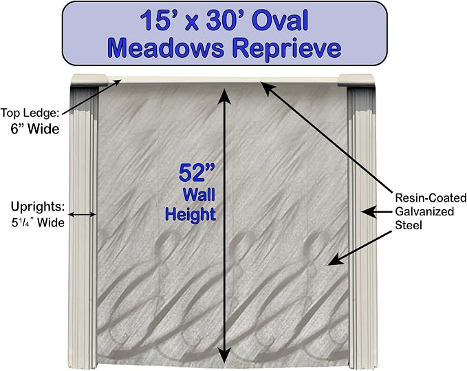 Meadows 15 ft x 30 ft Oval Above Ground Swimming Pool Kit | 52 Inch Steel Walls | Bundle Includes: 25 Gauge Liner, A-Frame Ladder, Sand Filter System with Pump & Skimmer