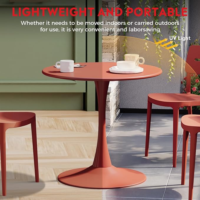Costaelm Round Outdoor Dining Table, Patio Side Table, Weather Resistant PP Backyard Table for Poolside Deck Porch Lawn Garden, Red