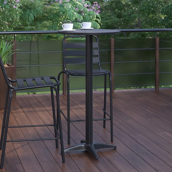 Flash Furniture Metal Bar Table - Aluminum Patio Table - Mellie 23.5"H Round Bar Height Table - Indoor/Outdoor - Black
